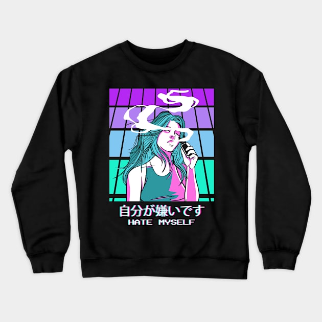 Hate Myself Waifu Anime Girl Aesthetic Weeb Crewneck Sweatshirt by Alex21